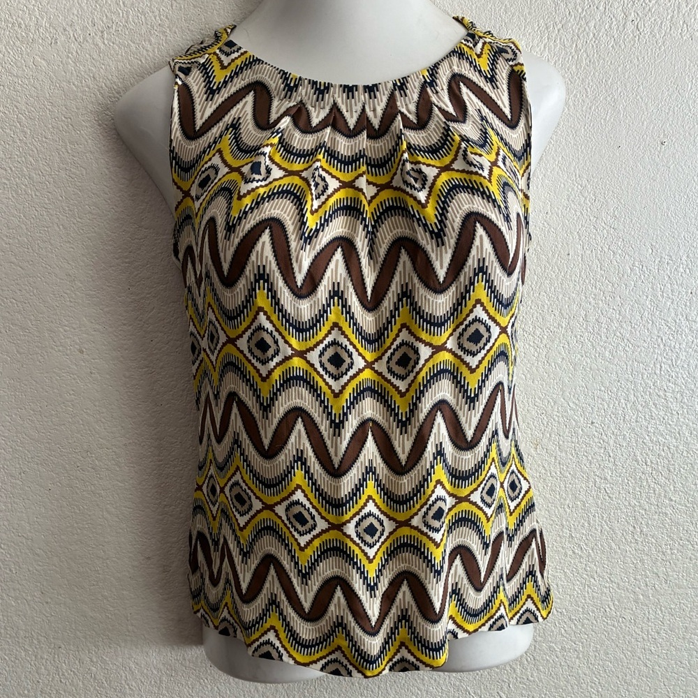 Tory Burch Yellow Brown Zigzag Print Sleeveless Camisole 8